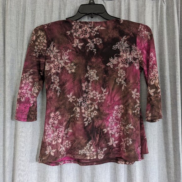 Roz & Ali Floral Cowl Neck Blouse - Pink and Brown - Picture 6 of 6